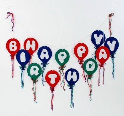 Happy Birthday Felt Balloon Party Banner Decoration, 55 Inches