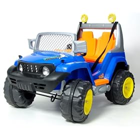 Monster Jeep Twin Seat 12V Battery Powered Ride-On - Blue & Orange