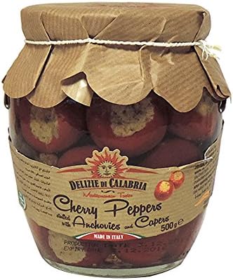 Delizie Di Calabria - Cherry Peppers Stuffed with Anchovies and Capers - 500g (Case of 6)