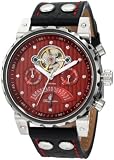Burgmeister Limoges BM136-942 Herren Automatik Uhr Edelstahl/bicolor rot offene Unruh Datum/Tag/Monat/24h Leder schwarz