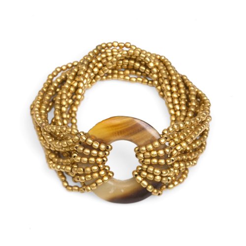 Childrens Toyshop  Jewelry : Brass Beads, Horn, Elastic Gold Bracelet "Horn Adorn Bracelet [Gold/Natural]" -Fair Trade Gifts