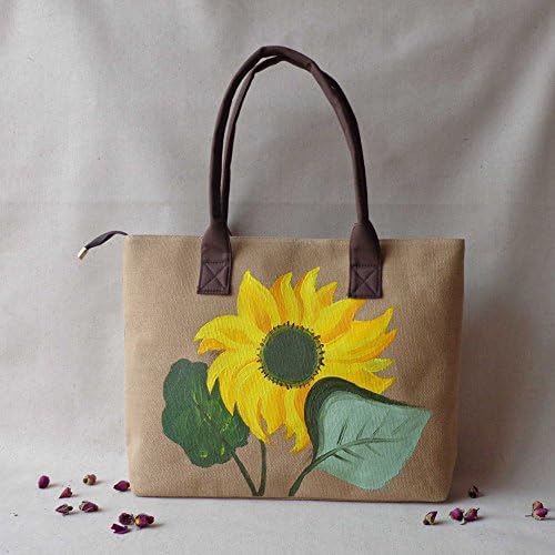 Joyci Woman's Linen Hand-painted Sunflower Hand Bags National Ethnic Shoulder Bag