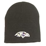 NFL BEANIE KNIT HAT CUFFLESS BALTIMORE RAVENS BLK TOQUE