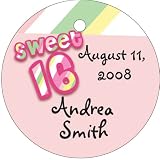 Baby Keepsake: Candy Stripe Design Sweet Sixteen Circle Shaped Personalized Thank You (Set of 60)