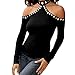 XWDA Women's Halter Beads Off Shoulder Blouse Sexy Top Tee (Black,L)