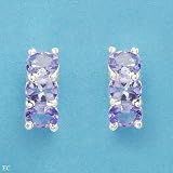 Pleasant Brand New Three-stone Earrings With 1.02ctw Genuine Tanzanites Made of 925 Sterling silver Length 10mm