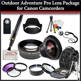 Outdoor Adventure Pro Package for CANON VIXIA HF M52, HF M50, HF M500, HF M41, HF M40, HF M400 HD Camcorders. Includes: 0.45X Wide Angle Lens, 2X Telephoto Lens, 3 Piece Filter Kit(UV-CPL-FLD) & More..!