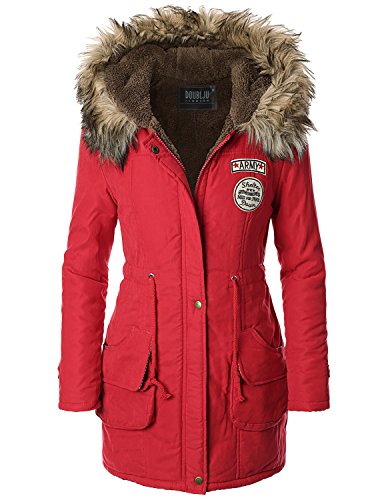 Doublju Womens Faux Fur Trim Hooded Casual Packable Down Jacket