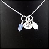 Joy Word Pendant with Chalcadony and Amazonite on 16 Sterling Silver Chain