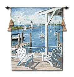 Lighthouse View Tapestry Wallhanging Comea With Wall Hanging Rod and Tassels