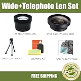 WIDE ANGLE MACRO LENS+ 2X TELEPHOTO + LENS CLEANING KIT +SCREEN PROTECTORS+TABLE TOP TRIPOD FOR THE CANON EOS 7D DIGITAL SLR TO FIT 18-55MM 55-250MM LENS ++ FREE SHIPPING!!!