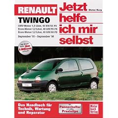 Renault Twingo: OHV-Motor 1,3 Liter, 40 kW/55 PS. Econ-Motor 1,2 Liter, 40 kW/55 PS. Econ-Motor 1,2 Liter, 43 kW/60 PS. September '93 - September '98. ... Praxistips (Jetzt helfe ich mir selbst)