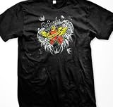 Pain Is Love Tattoo T-shirt, Sacrifice Flaming Heart With Roses And Doves Men's Old School Tattoo T-shirts