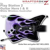 PS2 Guitar Hero I & II White Wireless Controller Skin Metal Flames Purple by WraptorSkinz TM (GUITAR NOT INCLUDED)