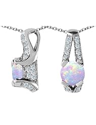 Original Star K (tm) Round Created Opal Pendant in 925 Sterling Silver