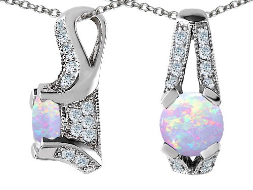2.50 cttw 925 Sterling Silver 14K White Gold Plated Lab Created Round Opal Pendant