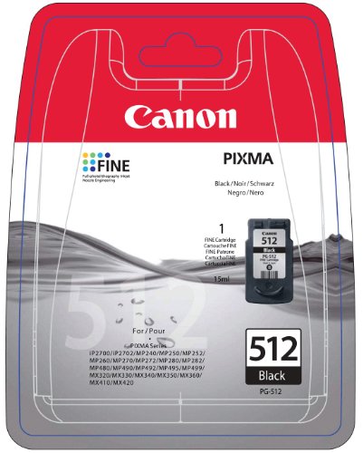 Canon Tintenpatrone PG-512 hohe Reichweite für MP240/260/270/280/490/495, MX320/330/340/350/360/410/420 + iP2700, schwarz