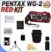Pentax Optio WG-2 Adventure Series 16 MP Waterproof Digital Camera with 5 X Optical Zoom (RED) W/16GB SDHC Memory Card + Extra LI50B Extended Life Battery + Deluxe Case w/Strap + USB Card Reader + Memory Card Reader + Accessory Saver Bundle!