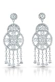 Circle Cubic Zirconia {C.Z.} Diamond Platinum Plated .925 Sterling Silver Dangling Earrings