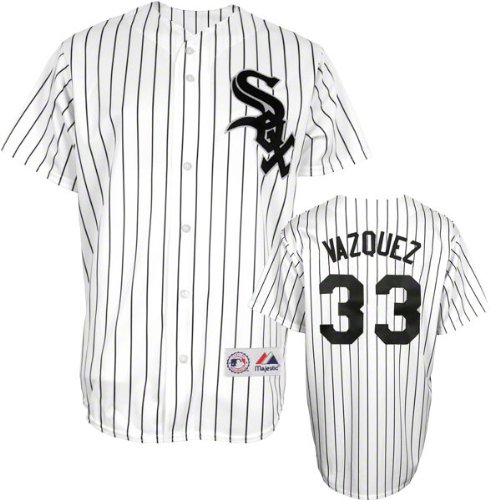 Javier Vazquez Majestic MLB Home Pinstripe Replica Chicago White Sox Youth Jersey