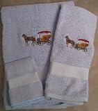 Embroidered Horse and Surrey on a Light Blue Wash Hand Bath Towel Set 