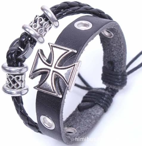 Handmade Knitting Retro Men Ancient Rome Cross Beaded Leather Bracelet Bangle Charms Hip Mall