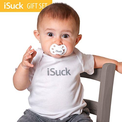 iSuck - Pacifier and T-Shirt Gift Set • Unique Baby Shower Gifts (6 months)