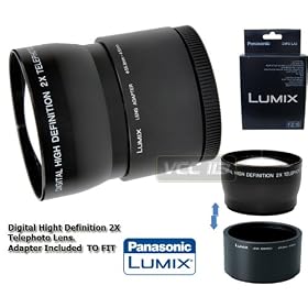 PANASONIC DMW-LA3 ADAPTER TUBE + 2X 55MM black Telephoto Lens FOR DMC-FZ18 FZ28 FZ35 FZ38