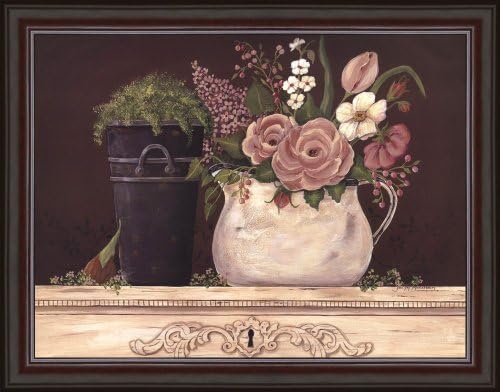 Floral W-Black Bucket by Jo Moulton Framed Art, Size 18 X 14