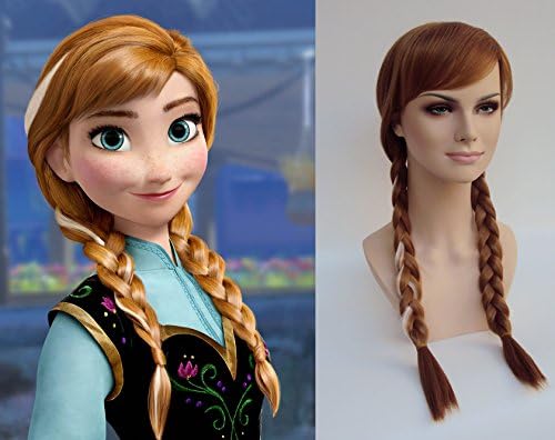 Deluxe Anna Frozen Long Brown Plait White Streak Adult Costume Wig