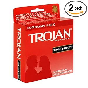 Trojan Latex Condoms, Non-Lubricated, 36-Count Boxes (Pack of 2)