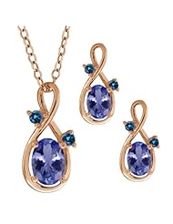 1.73 Ct Oval Blue Tanzanite Gold Plated Silver Pendant Earrings Set