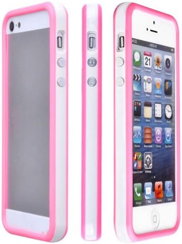 iPhone 5 5s Frame Case-Yerwal TPU Silicone Bumper Frame Case with Metal Buttons for iPhone 5 5G 5s-White+Pink
