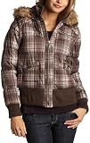 Coffeeshop Outerwear Junior's Plaid Puffer,Pink/Brown Plaid,Large