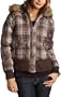 Coffeeshop Outerwear Junior's Plaid Puffer,Pink/Brown Plaid,Large