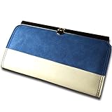 ２種類のフェイクレザーを使い合わせた口折れ金具の長財布 BL