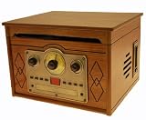 Ultra Compact Retro Nostalgic Wooden Music Centre System - Turntable Record Player - Cd - Radio - Cassette (nostalgia 10 Watt Pmpo) - Inc E516 Stylus - Real Wood Veneer - Light Oak Style Finish