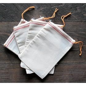 Cotton Muslin Bags 4x6 Inch Red Hem Orange Drawstring 25 Count Pack