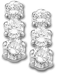 14K White Gold Three-Stone Diamond Earrings - 0.65 Ct. Total Weight -- LIFETIME WARRANTY