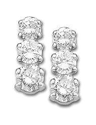 14K White Gold Three-Stone Diamond Earrings - 0.90 Ct. Total Weight -- LIFETIME WARRANTY