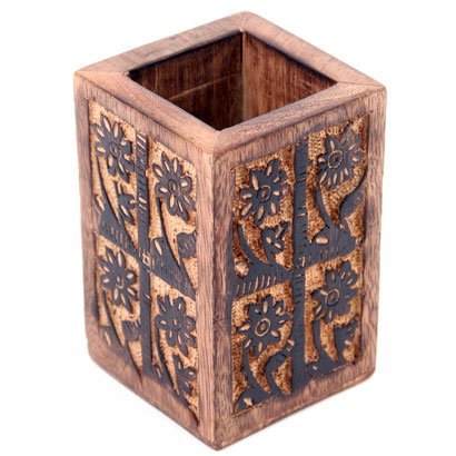 Childrens Toyshop  Outdoor Living : Wooden Pencil Holder with Carved Flower Design