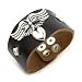 8.5 Inch Mens Black Leather Heart, Cross and Wings Bracelet