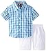Nautica Bab Boys' Newborn 2 Pc Short Sleeve Small Plaid with Drawstring Short