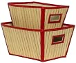 Split Bamboo Cases Set of 2 with Canvas Lining and Leatherette Trim Large= 13 3/4" x 10" x 7 1/2"