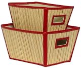 Split Bamboo Cases Set of 2 with Canvas Lining and Leatherette Trim Large= 13 3/4" x 10" x 7 1/2"