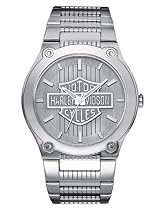 Harley-Davidson&reg; Bulova&reg; Men's Watch. Silver patterned dial with raised H-D&reg; Logo. Luminous. All stainless steel. WR50m/165ft. 76A134