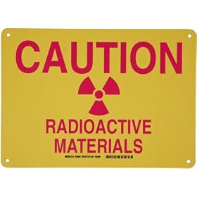 Brady 42862 14" Width x 10" Height B-555 Aluminum, Pink on Yellow Radiation and Laser Sign, "Caution Radioactive Materials" (with Picto)