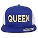Trendy Apparel Shop Queen Gold Embroidered 5 Panel Flat Bill 2-Tone Mesh Cap - Royal White