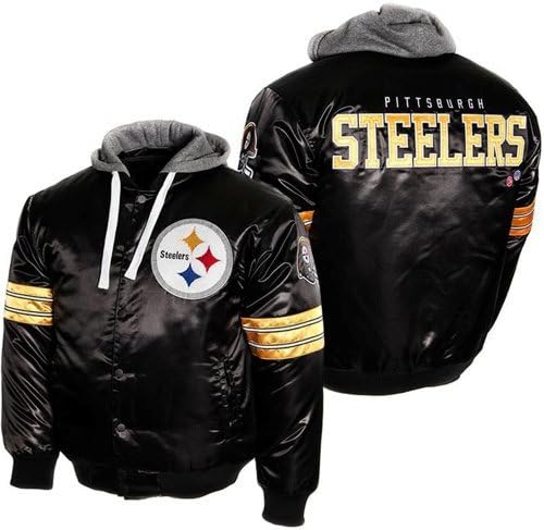 Pittsburgh Steelers NFL Prime Satin Hooded Jacket by MTC Marketing (Black-Yellow)(Size=X-LARGE)