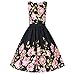 Women's Vintage 1950's Sleeveless Floral Spring Garden Party Picnic Dress,Multicoloured,Large
